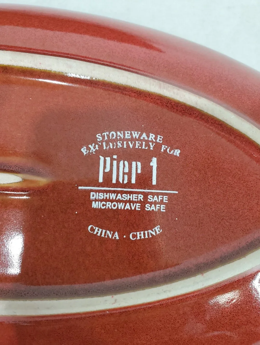 Set of 2 Pier 1 Imports Ventana Platters Stoneware Starburst RustRed Hand Paint